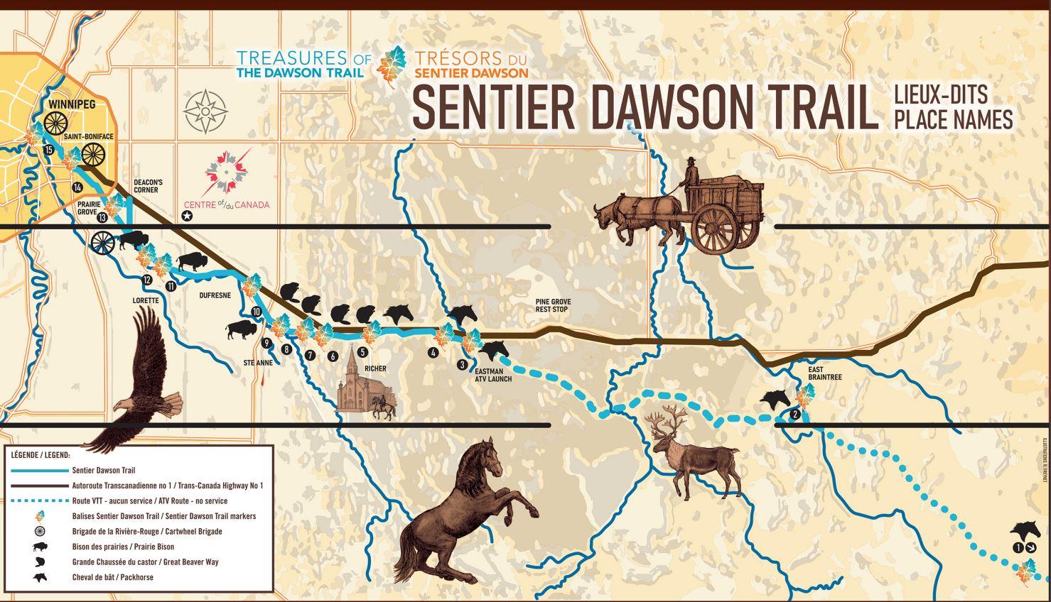 carte chemin dawson trail manitoba